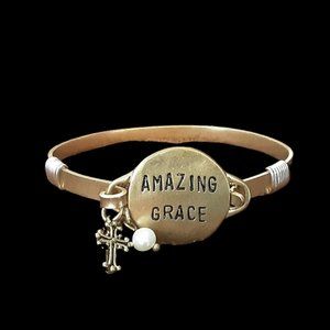 Gold Toned "Amazing Grace" bracelet. Sm. Adult Size.